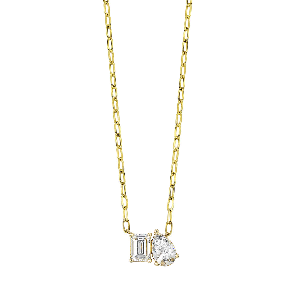 Toi et Moi Pear and Emerald Cut Lab Created Diamond Stationary Pendant Necklace in Yellow Gold, 2.0 cttw