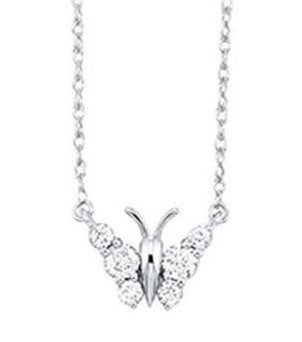 Round Diamond Butterfly Pendant Necklace in White Gold, 0.20 cttw