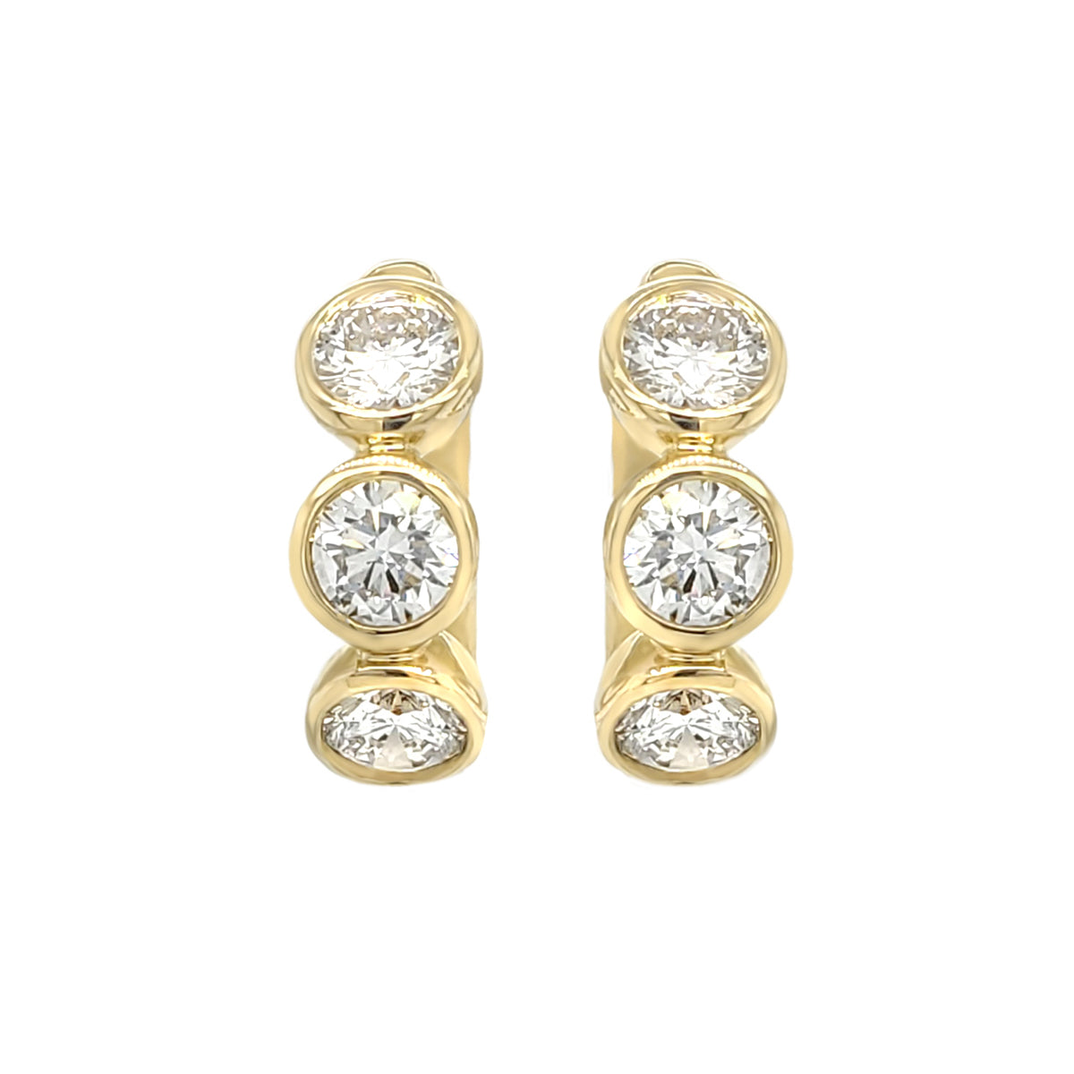 Lab Created Round Diamond Bezel Set Huggie Hoop Earrings in Yellow Gold, 1.62 cttw