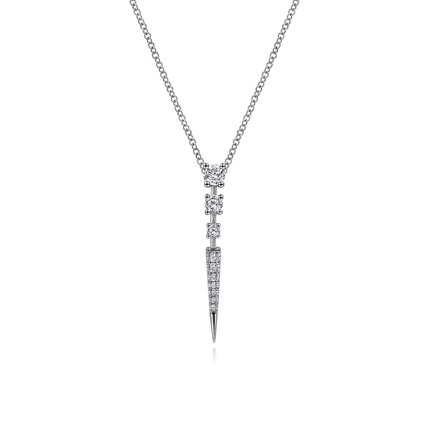 Geometric White Gold Diamond Spike Drop Pendant Necklace, 0.31 cttw