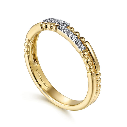 Double Row Diamond and Bujukan Bead Stackable Ring Band in Yellow Gold, 0.07 cttw