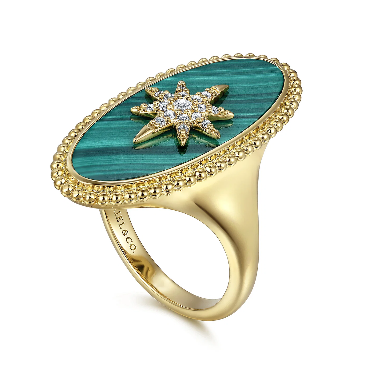 Bujukan Elongated Oval Malachite Inlay Starburst Signet Ring
