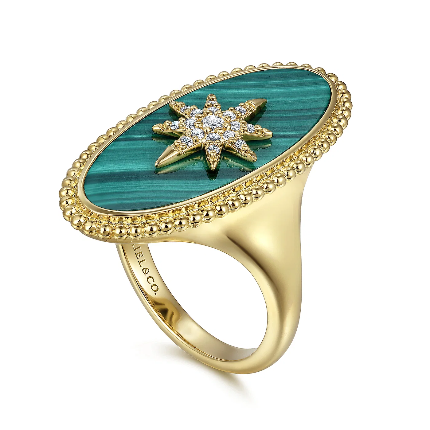Bujukan Elongated Oval Malachite Inlay Starburst Signet Ring
