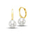 White Freshwater Pearl Huggie Hoop Earrings in Yellow Gold