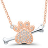 Rose Gold Plated Sterling Silver Diamond Paw and Bone Necklace, 0.10 cttw