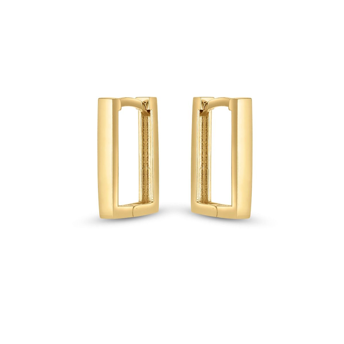 Rectangular Huggie Hoop Earrings in 14k Yellow Gold