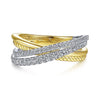 Two Tone Gold Diamond Crisscross Ring