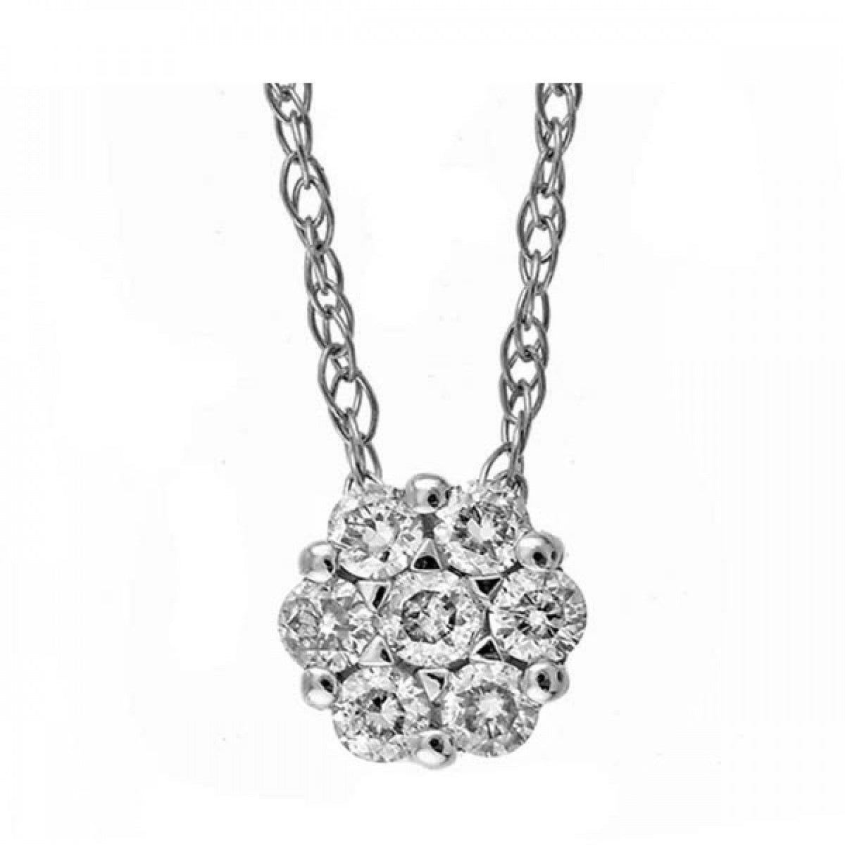 Classic White Gold Diamond Cluster Pendant Necklace, 0.10 cttw