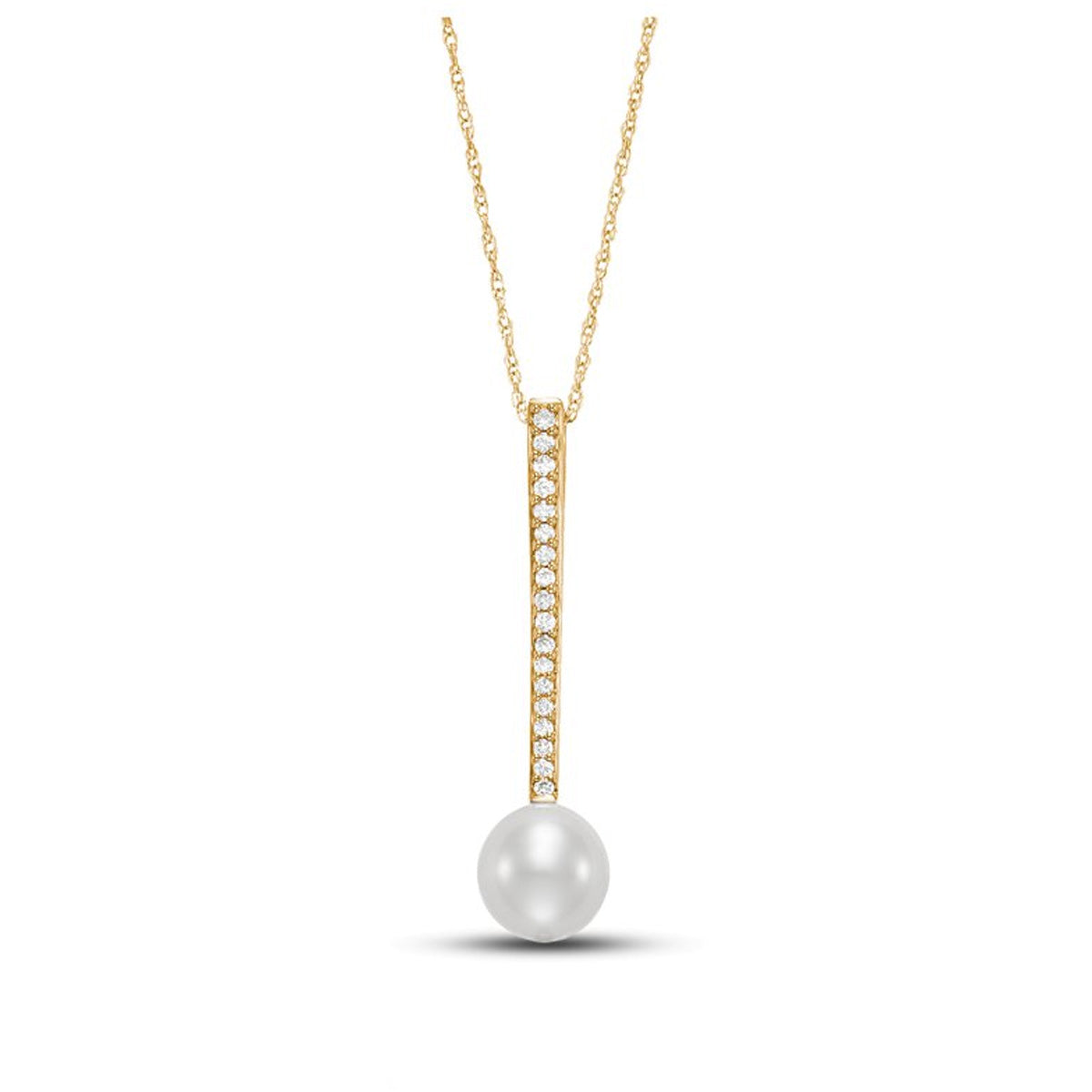 White Freshwater Pearl Sleek Bail Pendant Necklace in Yellow Gold