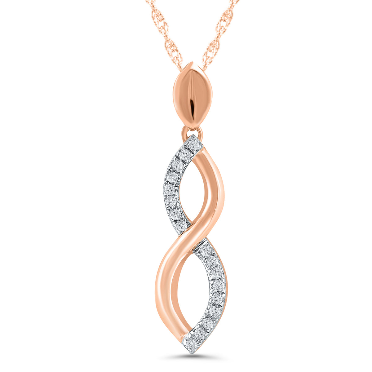 Rose Gold Diamond Curved Infinity Pendant Necklace, 0.05 cttw