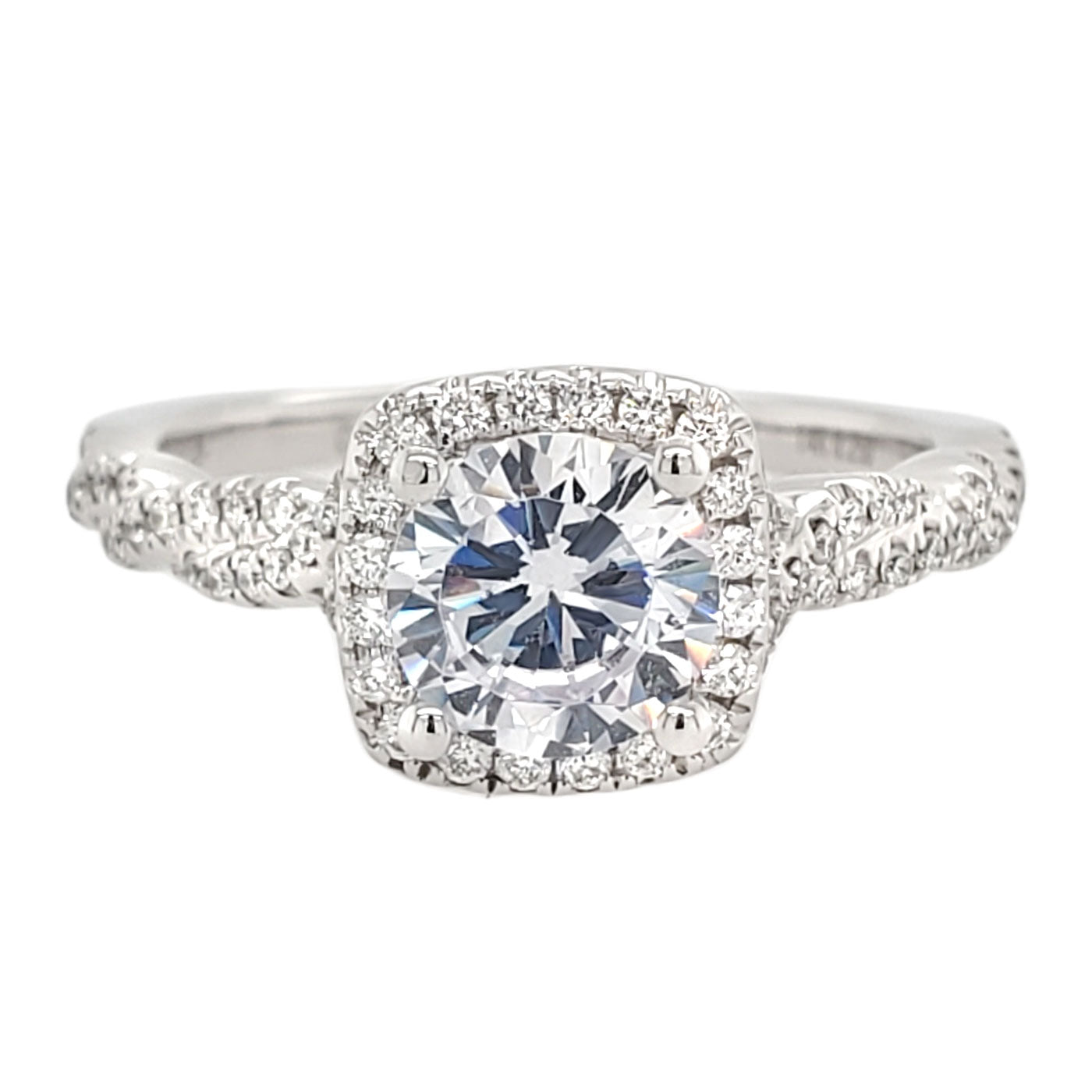 3/4cttw Diamond Engagement Ring with Square Halo, Accents in 14k White –  The Castle Jewelry