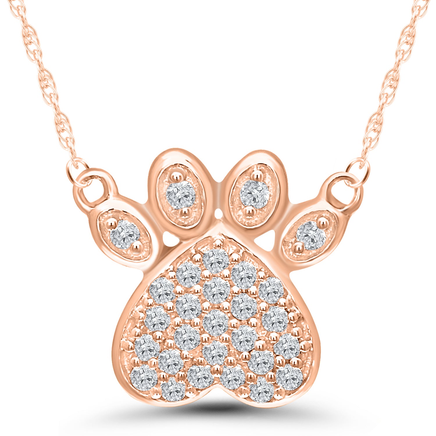 Jewelili Heart Dog Paw Necklace Diamond Jewelry in Sterling Silver
