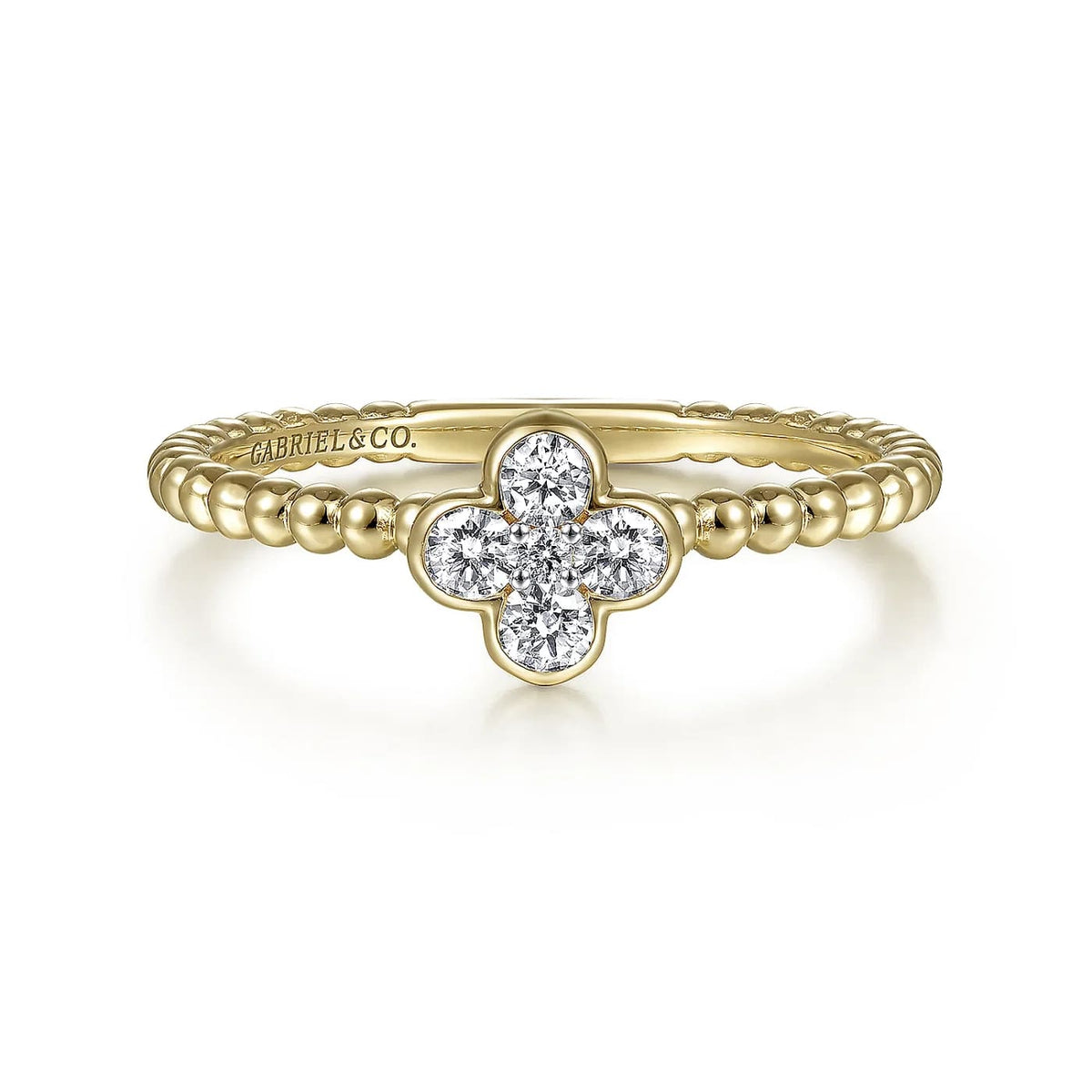 Bujukan Beaded Yellow Gold Diamond Clover Cluster Ring, 0.20 cttw