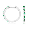 Delicate Natural Emerald and Diamond Huggie Hoop Earrings in White Gold