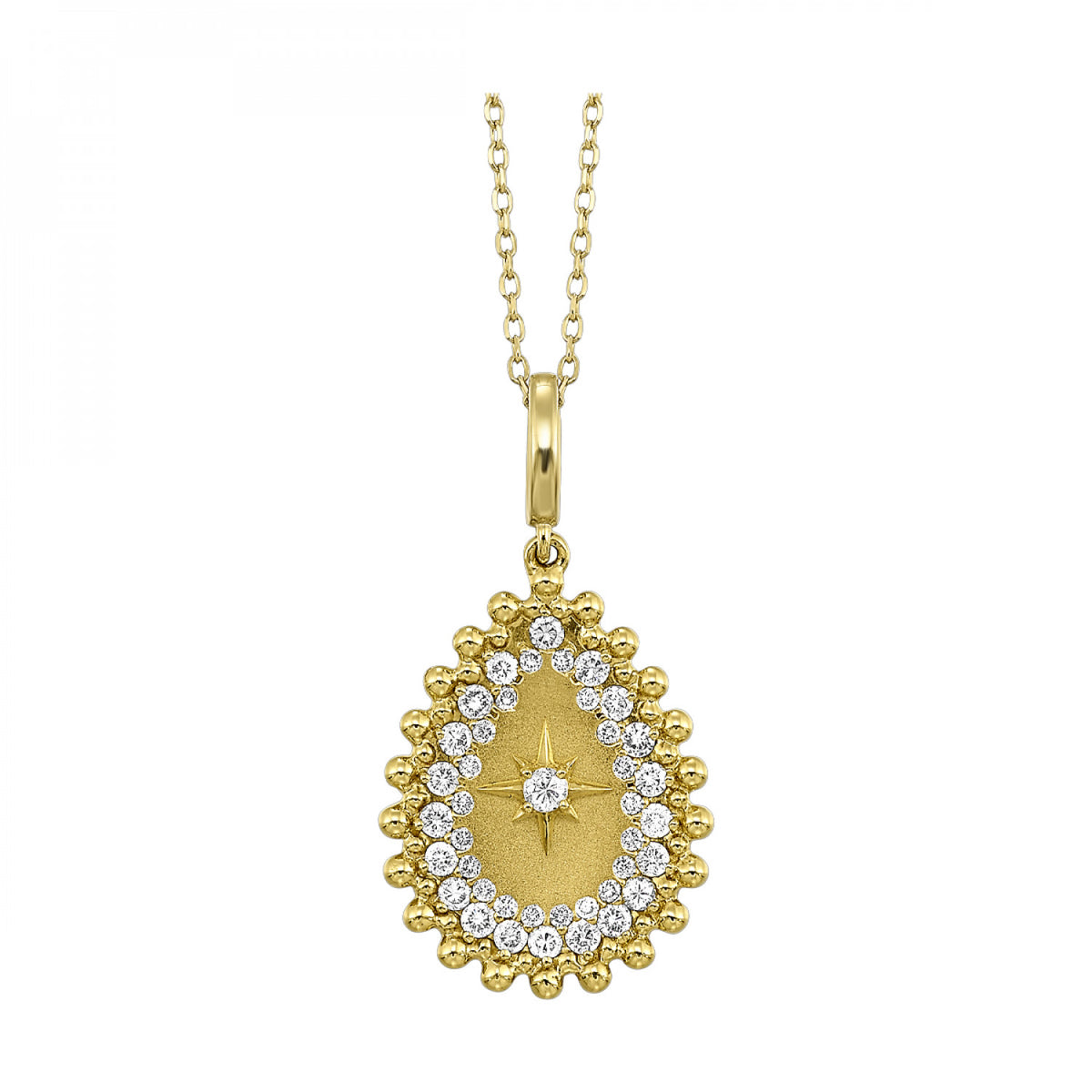 Beaded Yellow Gold Diamond Teardrop Pendant Necklace, 0.50 cttw