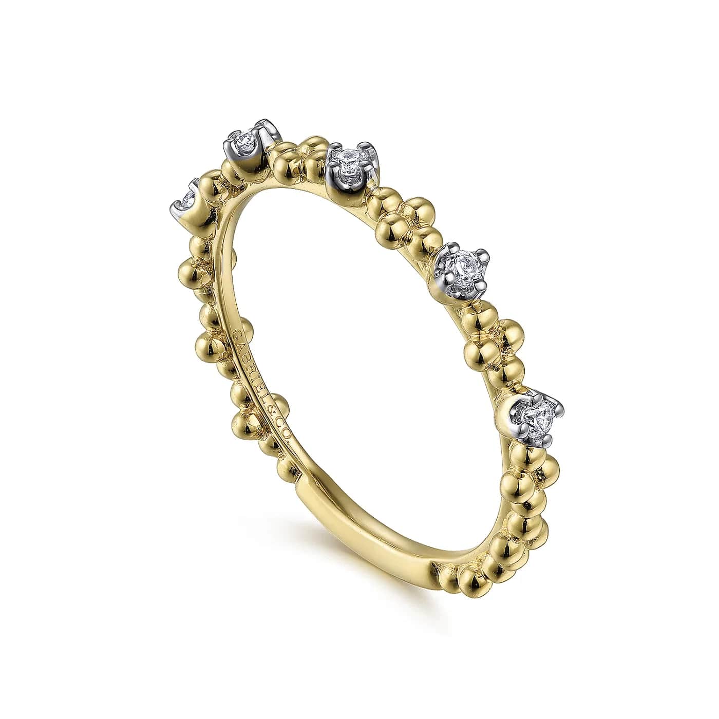 Bujukan Yellow Gold Stackable Beaded Diamond Station Ring, 0.07 cttw