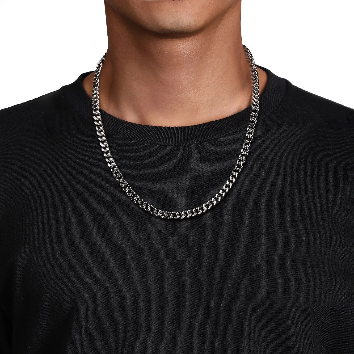 Sterling Silver Men's Solid Cuban Link Necklace, 22"