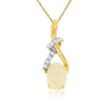 Oval Cabochon Yellow Toned Ethiopian Opal Pendant Necklace with Diamond Pave Accents in Yellow Gold