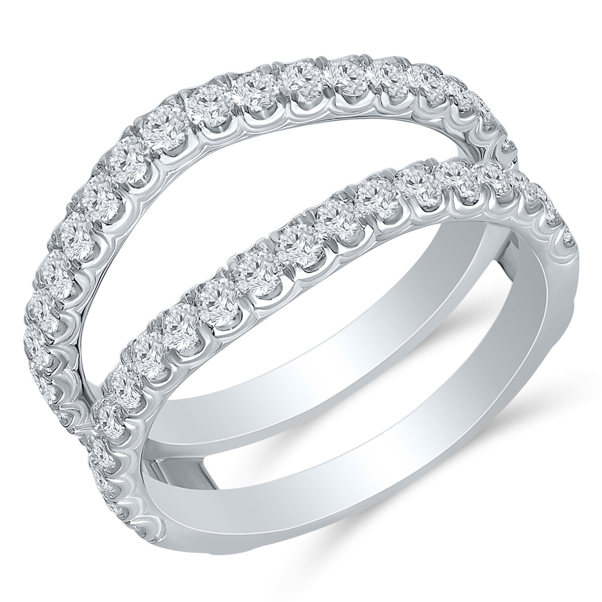 White Gold Diamond Engagement Ring Guard with 38 Diamonds, 1.0 cttw