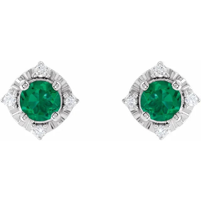 Lab Created Emerald Earrings with Diamonds