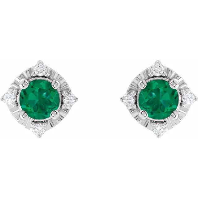 Lab Created Emerald Earrings with Diamonds
