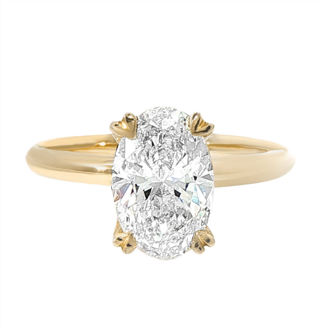 Lab Created Oval Solitaire Diamond Heart Prong Engagement Ring in Yellow Gold, 2.04 cttw