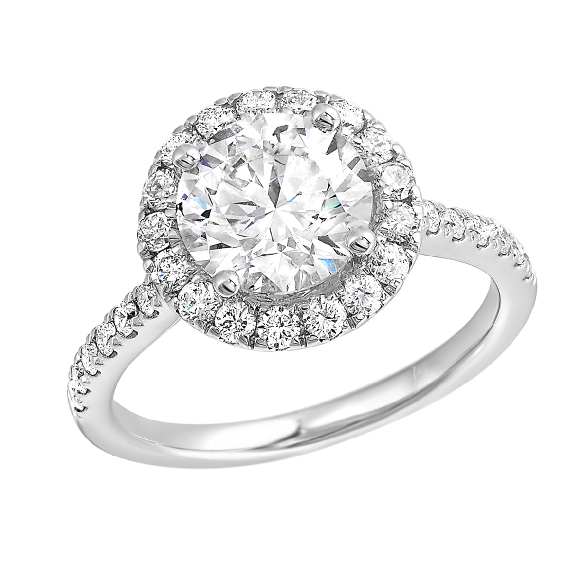 Round Halo Lab Created Diamond Engagement Ring in White Gold, 2.51 cttw