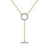Diamond Circle Y Lariat Paperclip Chain Necklace in Yellow Gold, 0.60 cttw