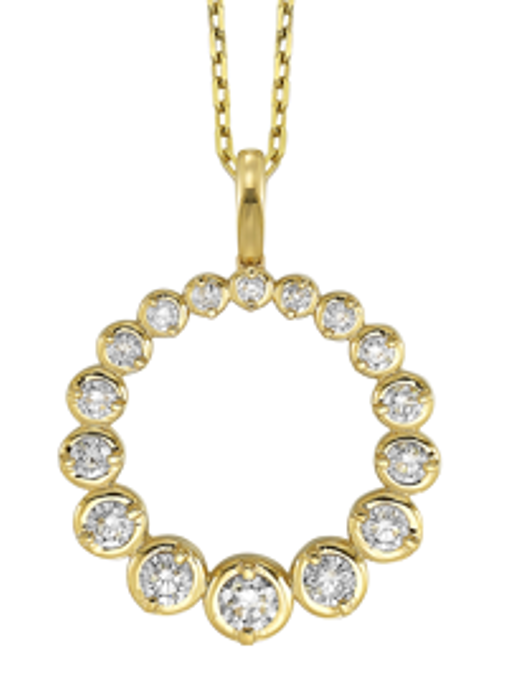 Graduated Circle Lab Created Diamond Pendant Necklace in Yellow Gold, 1.0 cttw