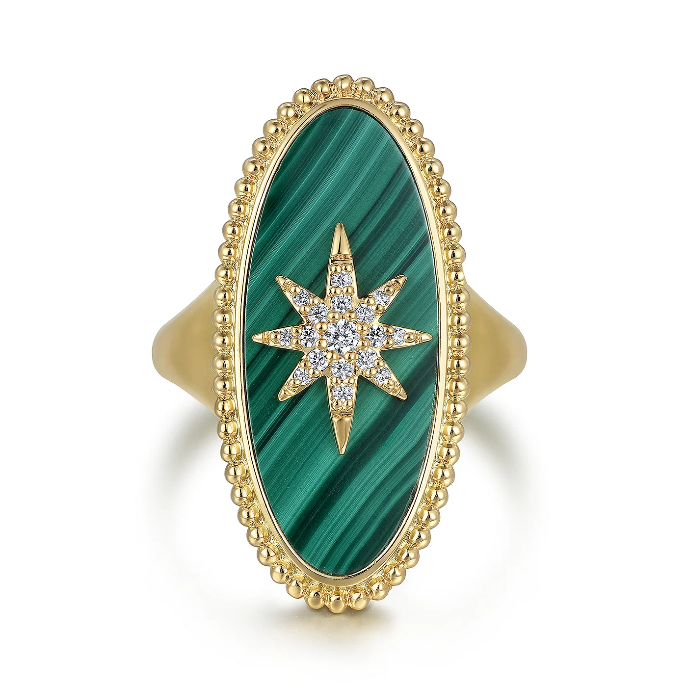 Bujukan Elongated Oval Malachite Inlay Starburst Signet Ring