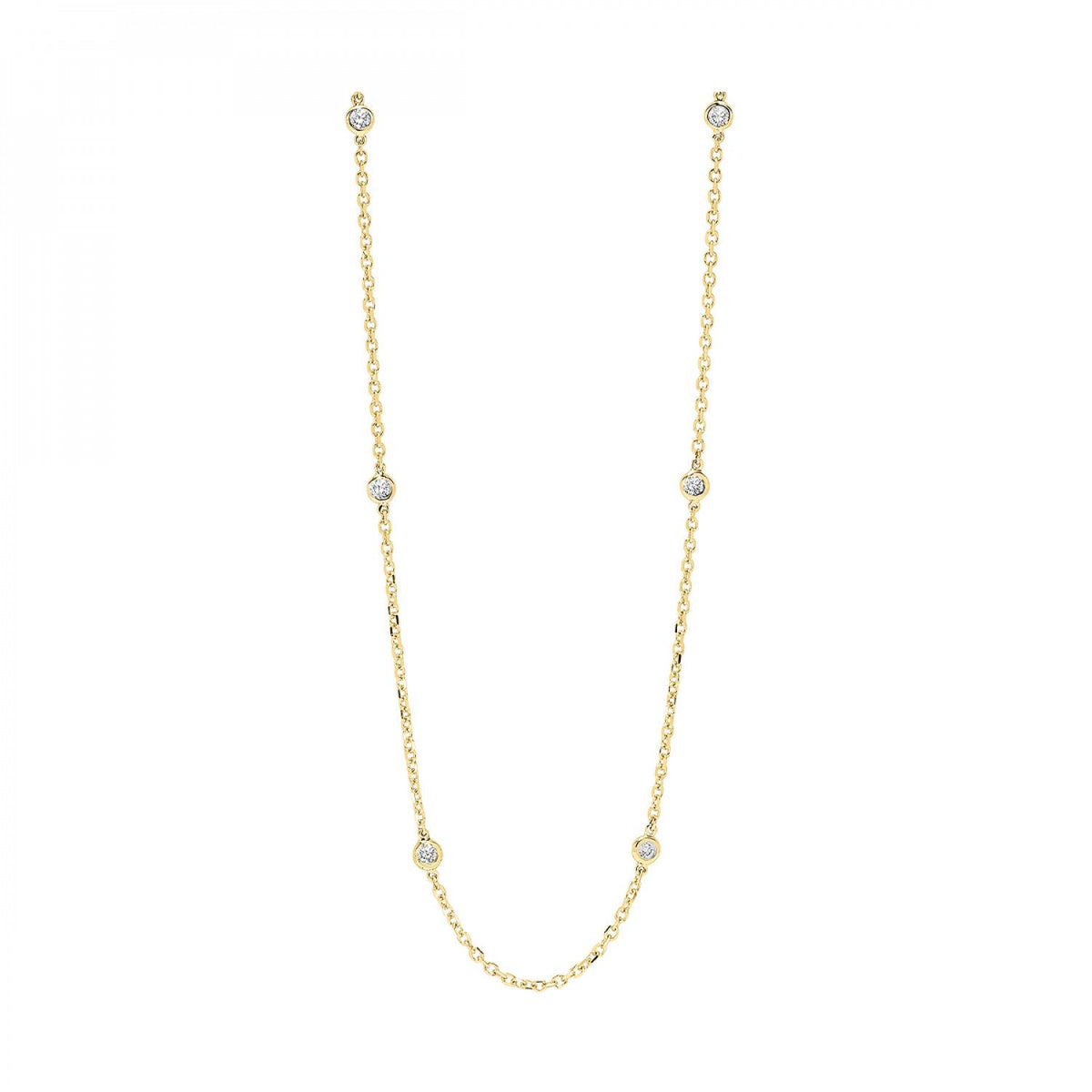 Yellow Gold Bezel Set Diamond By the Yard Layering Necklace, 0.25 cttw