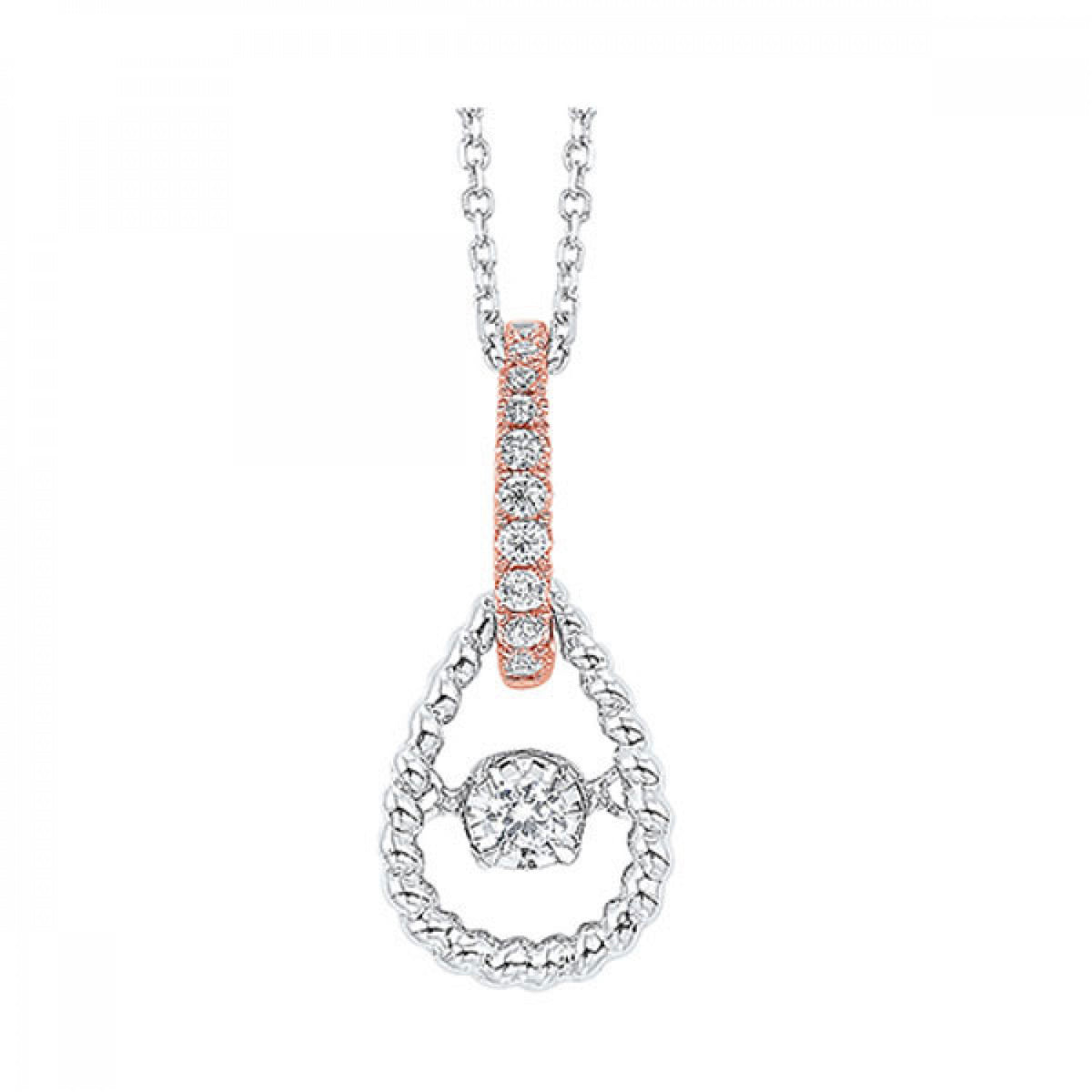 White and Rose Gold ‘Rhythm of Love’ Diamond Pear Shaped Pendant Necklace, 0.10 cttw