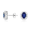 Natural Blue Oval Tanzanite Diamond Halo Stud Earrings Earrings in White Gold