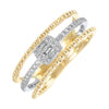 Yellow and White Gold Diamond Multi-Row Beaded Band with Baguette Diamonds, 0.5 cttw