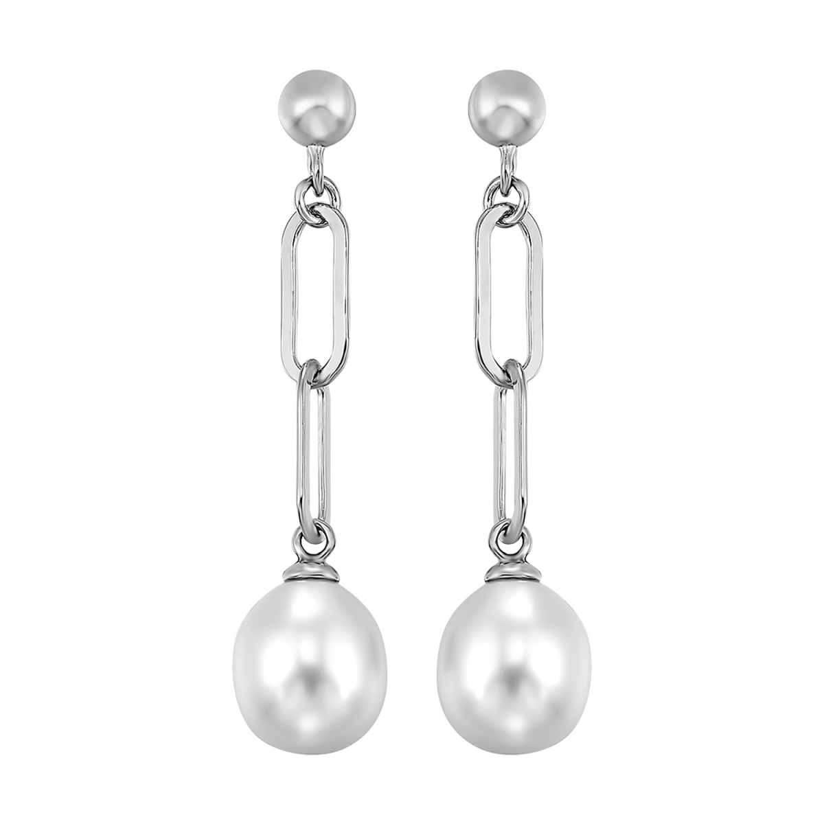 Pearl Chain Dangle Earrings in Sterling Silver