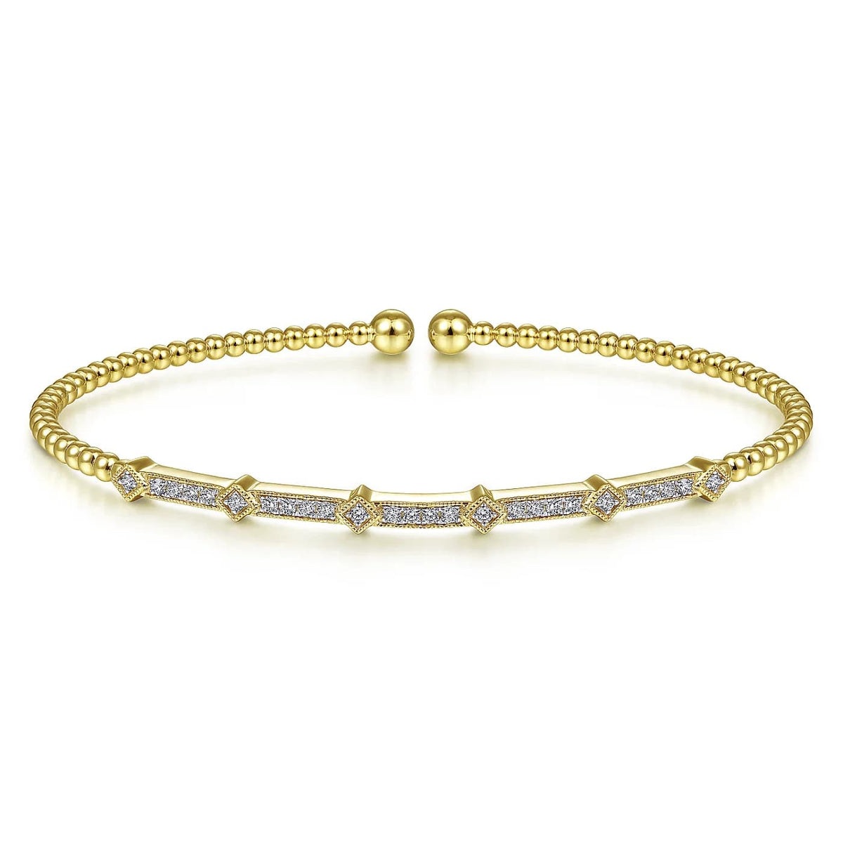 Bujukan Yellow Gold Diamond Open Cuff Bangle Bracelet, 0.20 cttw