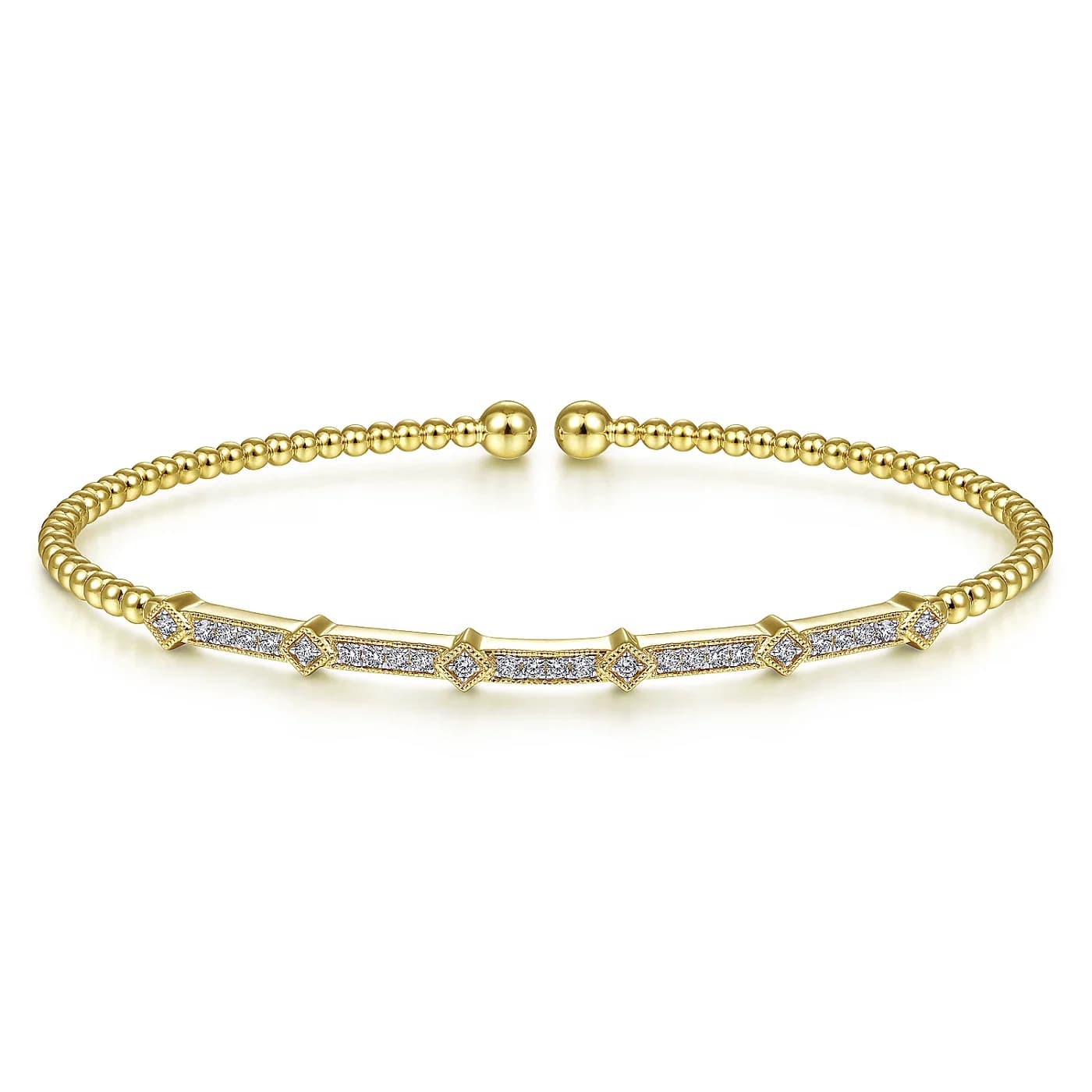 Bujukan Yellow Gold Diamond Open Cuff Bangle Bracelet, 0.20 cttw