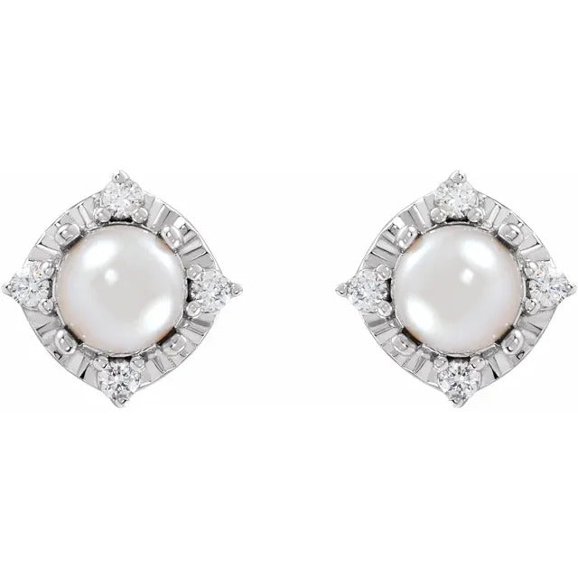 Freshwater Pearl Earrings with Diamonds