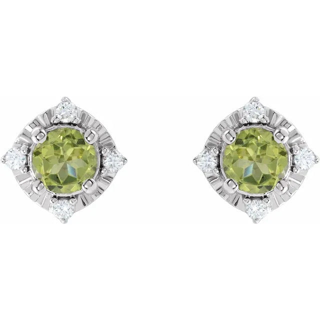 Peridot Earrings with Diamonds