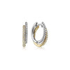 Double Layered 15mm Diamond Huggie Earrings in Yellow and White Gold, 0.27 cttw