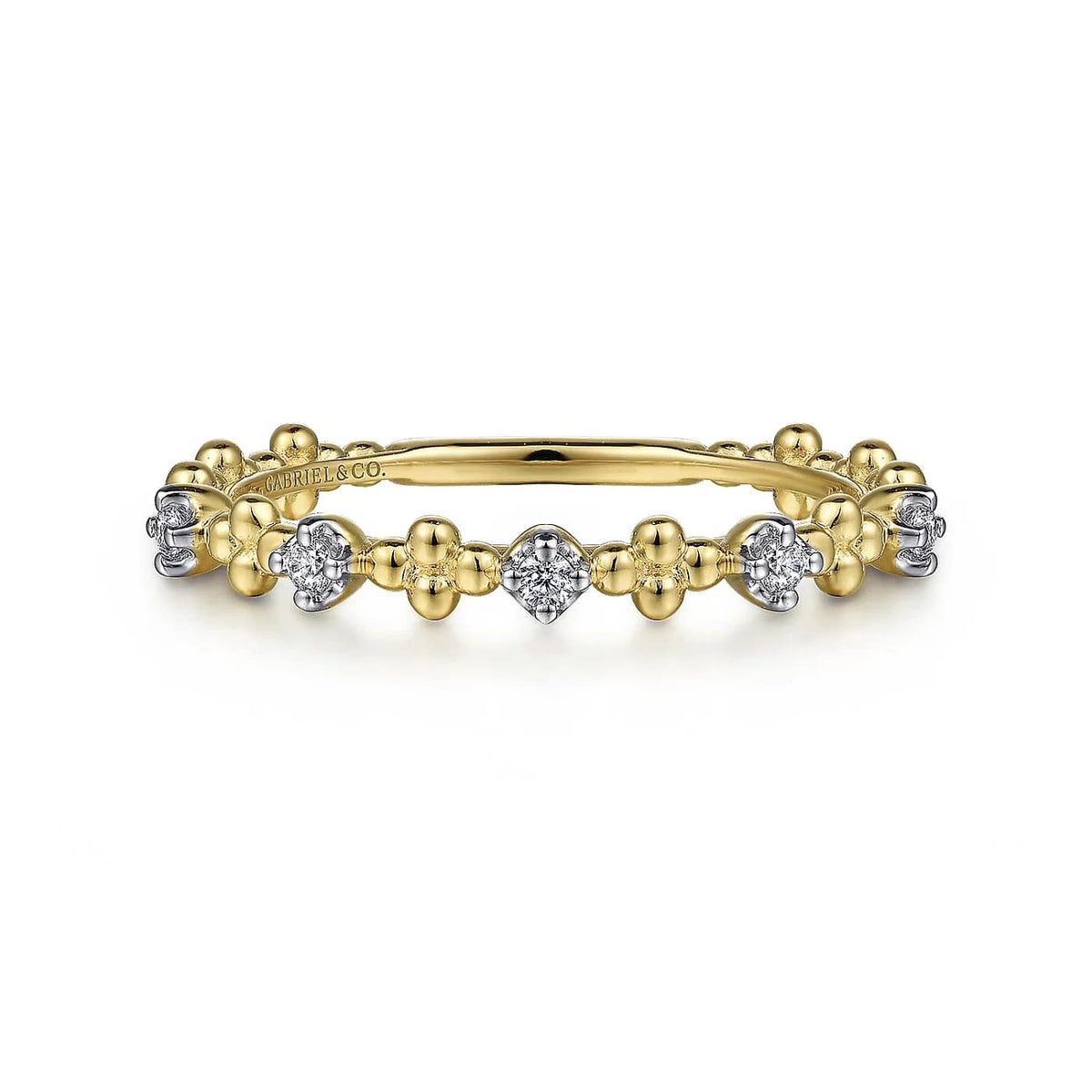 Bujukan Yellow Gold Stackable Beaded Diamond Station Ring, 0.07 cttw