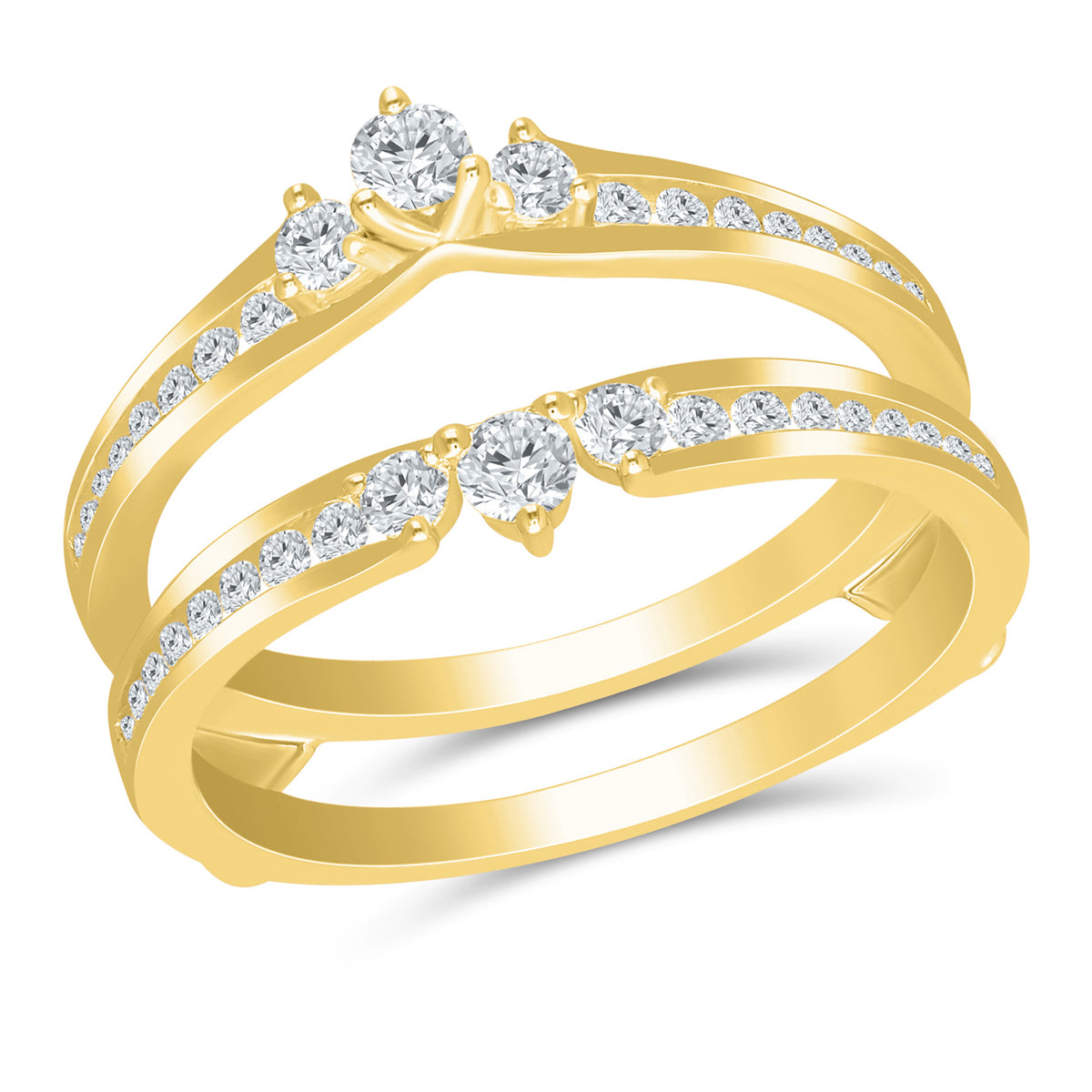 Yellow Gold Engagement Ring Guard with Channel Set Diamonds, 0.50 cttw