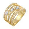 Pear, Emerald Cut and Round Diamond Multi-row Ring Band in Yellow Gold, 0.75 cttw
