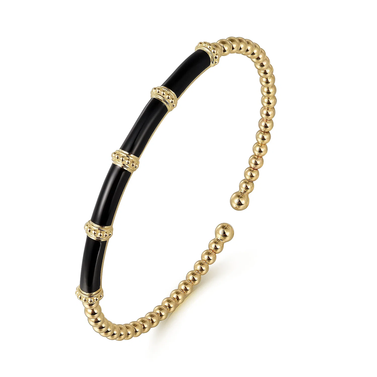 Beaded Bangle Bracelet Cuff With Black Enamel