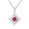 Petite Princess Cut Ruby and Diamond Necklace in White Gold Kite Setting