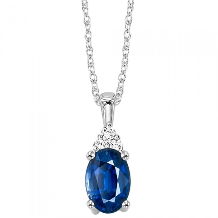 Oval Sapphire and Diamond Pendant - September Birthstone