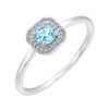 Dainty Blue Topaz Diamond Halo Ring in White Gold