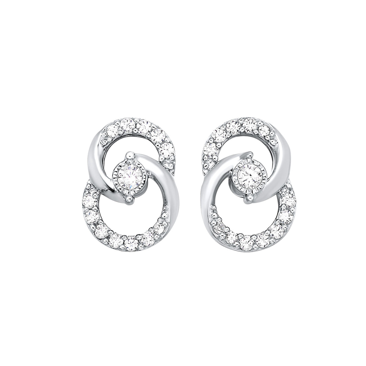 Interlocked Diamond Circle Earrings in White Gold