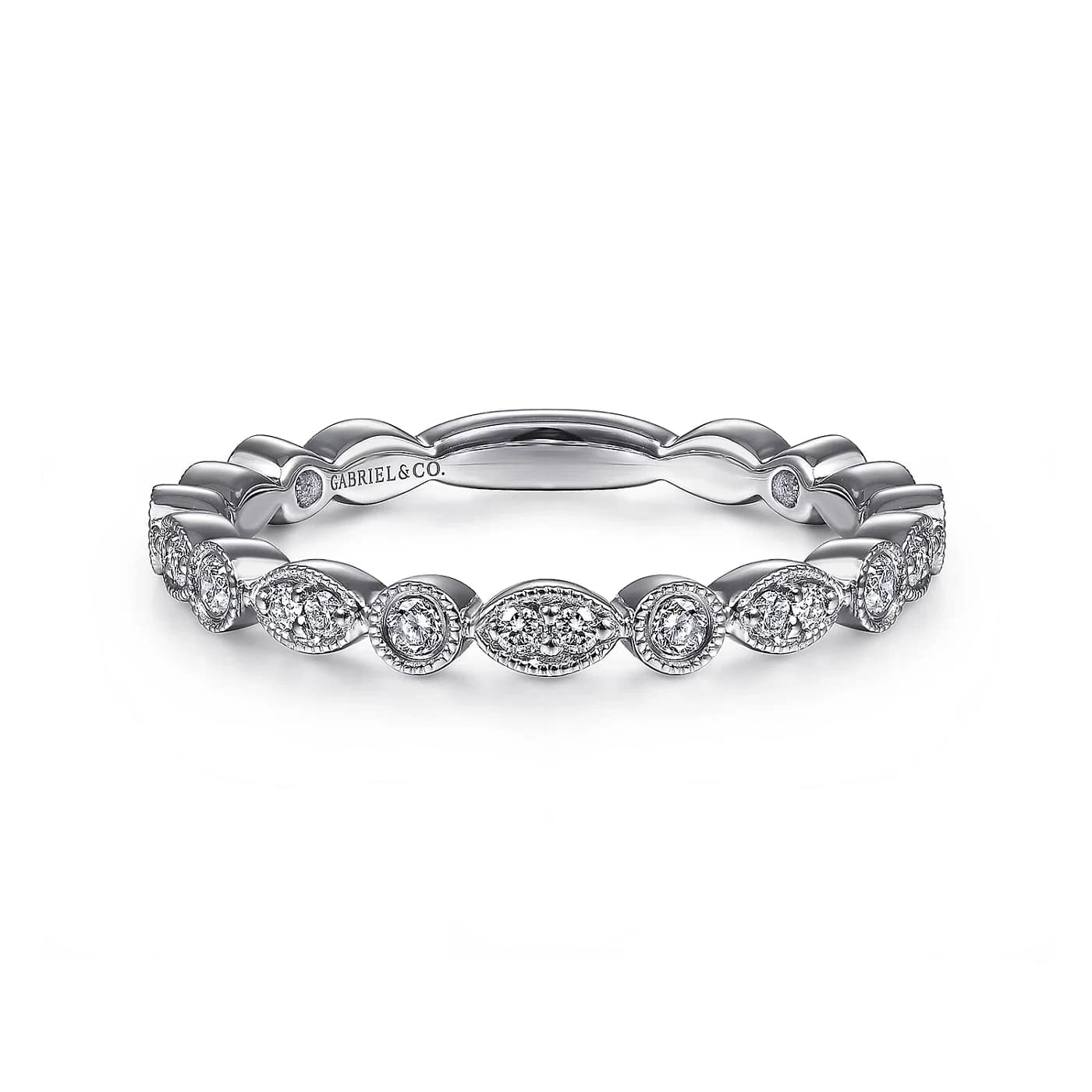 Stackable Diamond Milgrain Marquise Station Ring in White Gold, 0.25 cttw