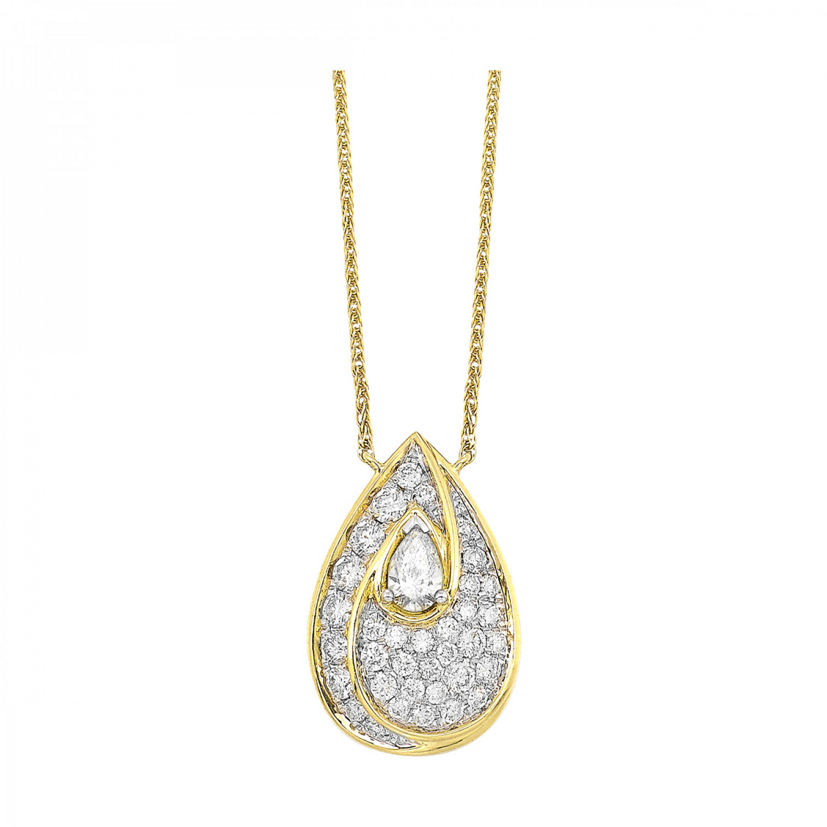 Pear Shaped 14k Yellow Gold Diamond Pendant Necklace, 0.75 ctw